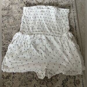LOFT Beach White and Gray Polka Dot Romper
